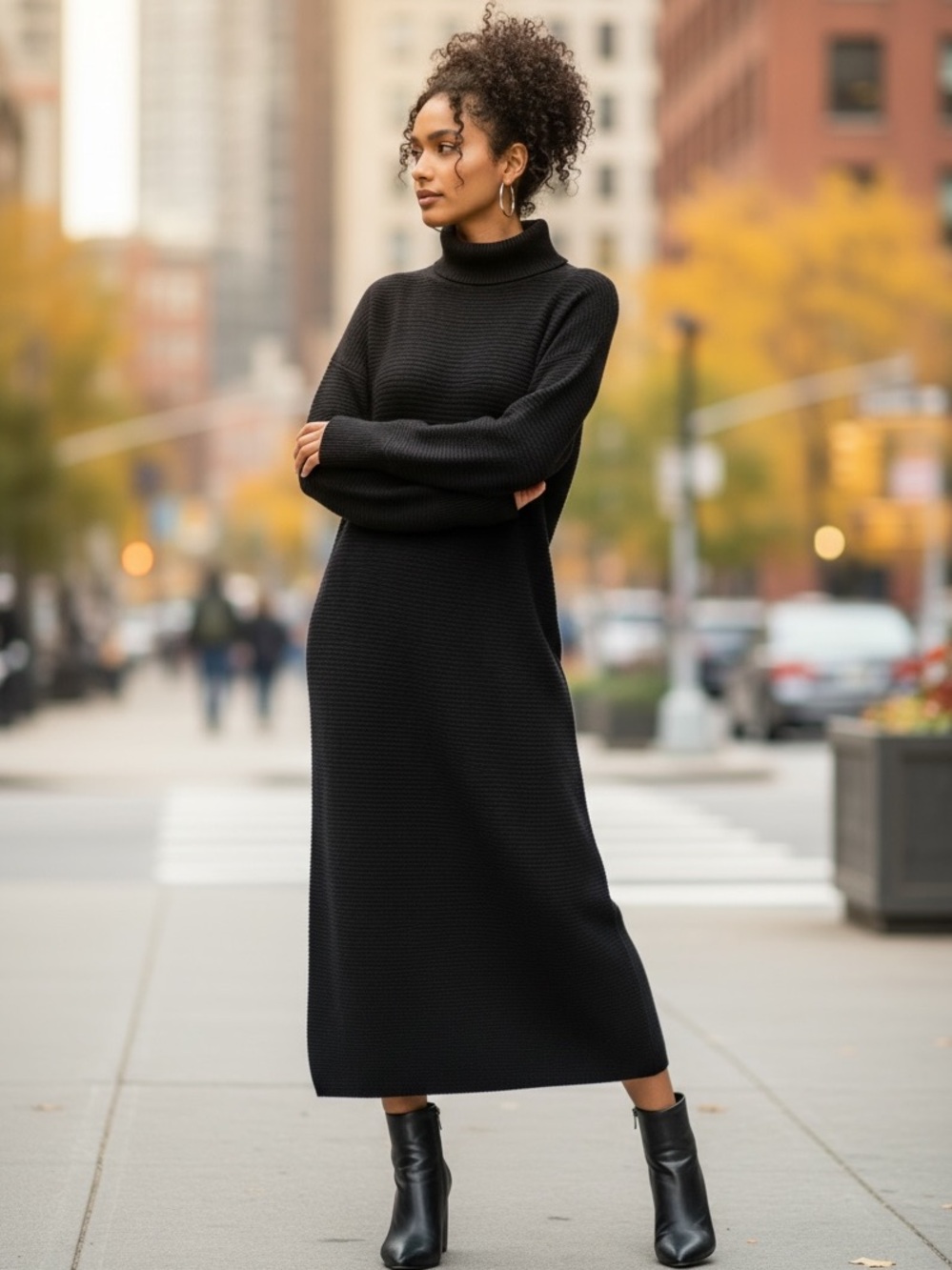 Boss by Hugo Boss XS wool alpaca blend Black Turtleneck midi Knit Sweater Dress - Picture 10 of 10